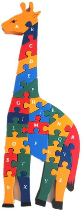 Elloapic Wooden Giraffe 3D Puzzle Children's Toys Preschool Enlightenment Early Learning 26 English ABC Letters and Numbers Alphanumeric Cognition Puzzle