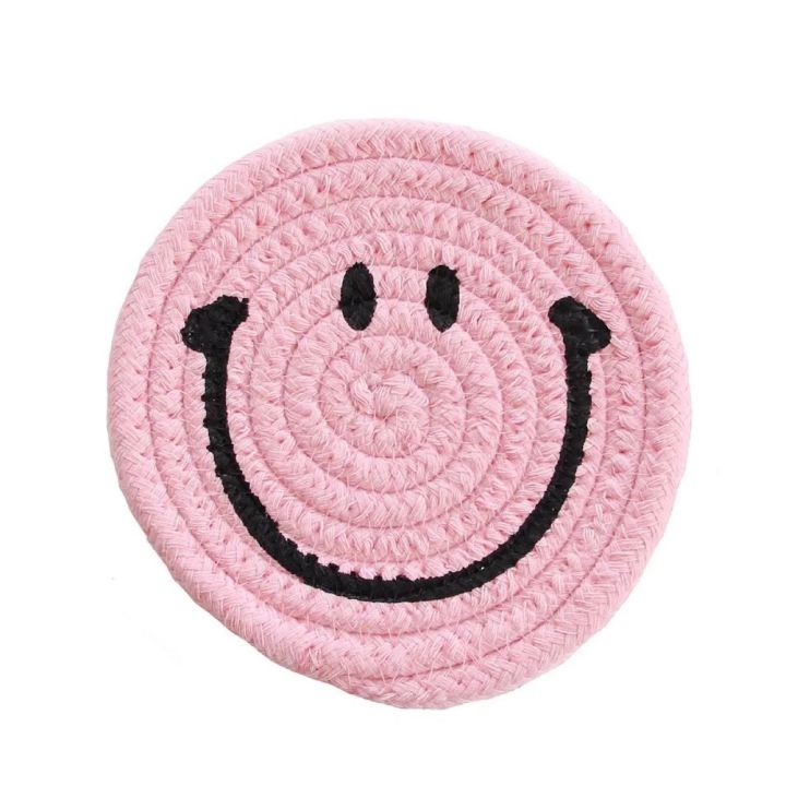 Korean smiley handmade cotton thread woven placemat ins expression insulation pad coaster pot pad cute thick pad