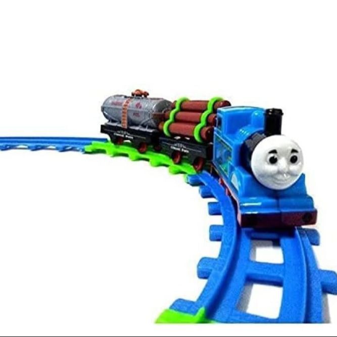 Blue Small Thomas cartoon Train Toy Set Emits with Light and Sound Track Set for Kids
