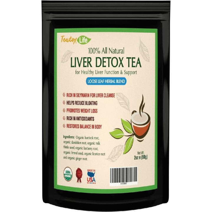 Teatox Life: Liver Detox tea with dandelion root, milk thistle, licorice for organic herbal cleanse formula as liver detoxifier, flush and health 60gm