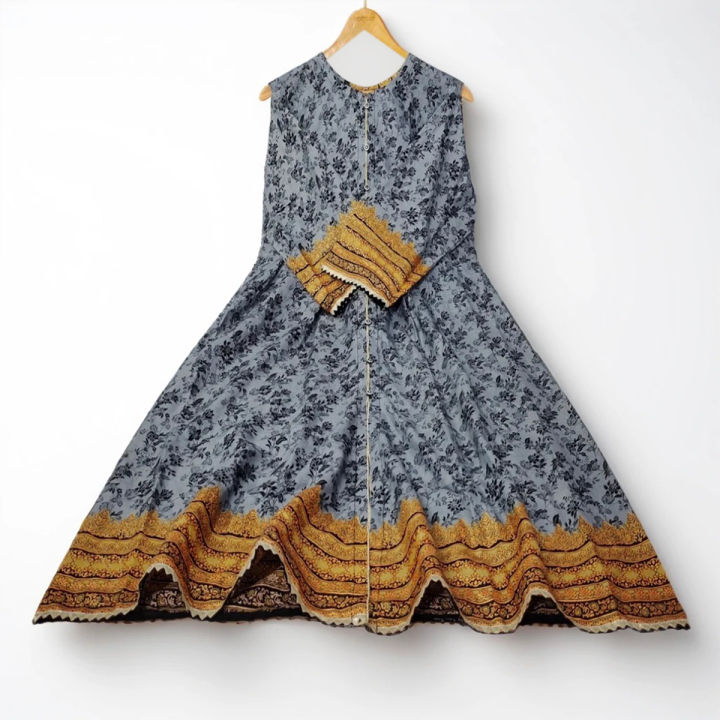 Grey Stitched Lawn Long Frock for Women – Elegant One-Piece Design