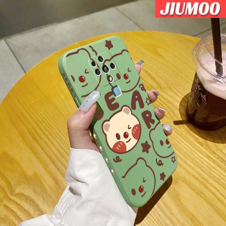 JIUMOO For Tecno Camon 16 Pro Pouvoir 4 Pro Case Fashion Bear Pattern Aesthetic Thin New Design Phone Case Square Edge Protection Softcase Silicone Casing Cover Shockproof Cases