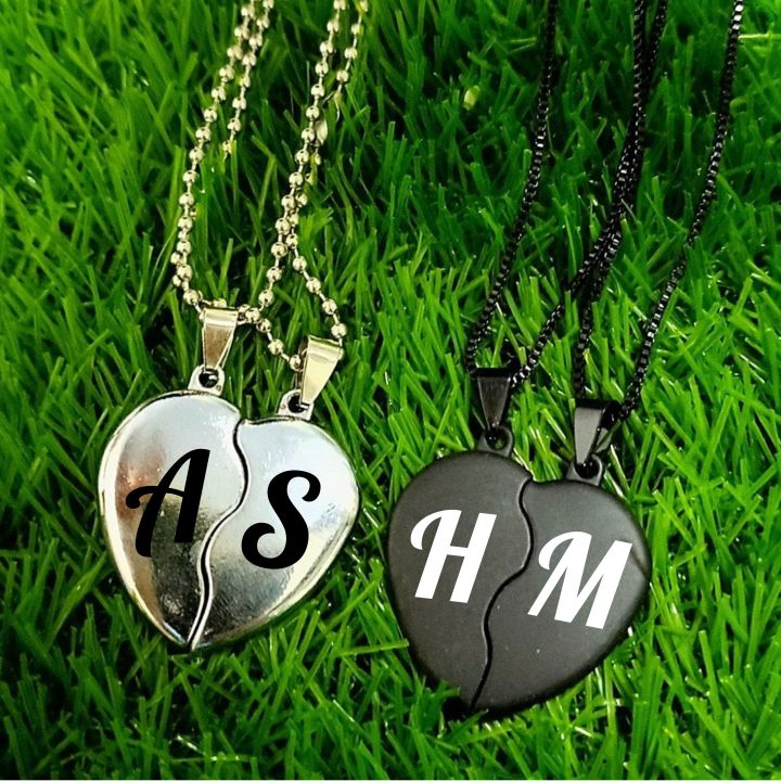 Customized named Silver/Black Broken Heart Necklace Locket