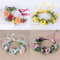 Flower Crown Hair Band Wedding Floral Headband Garland Ribbon Girl Hair Accessories Artificial Silk Flower Wreath Bride Women. 