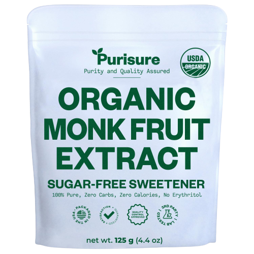 Organic Monk Fruit Sweetener, 125g (4.41oz) 400 Servings, No Fillers Pure USDA Organic Monk Fruit Extract Powder with No Aftertaste, Zero Calorie & Zero Carbs, Keto & Paleo Friendly, by Purisure