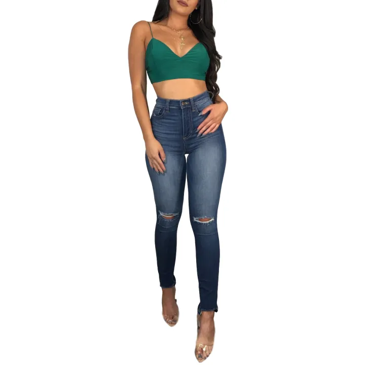 Women%20Ripped%20Jeans,%20Smooth%20Zipper%20High%20Waist%20Hip%20Lift%20Design%20%20Skinny%20Style%20Spring%20Clothing%20-%20Image%205