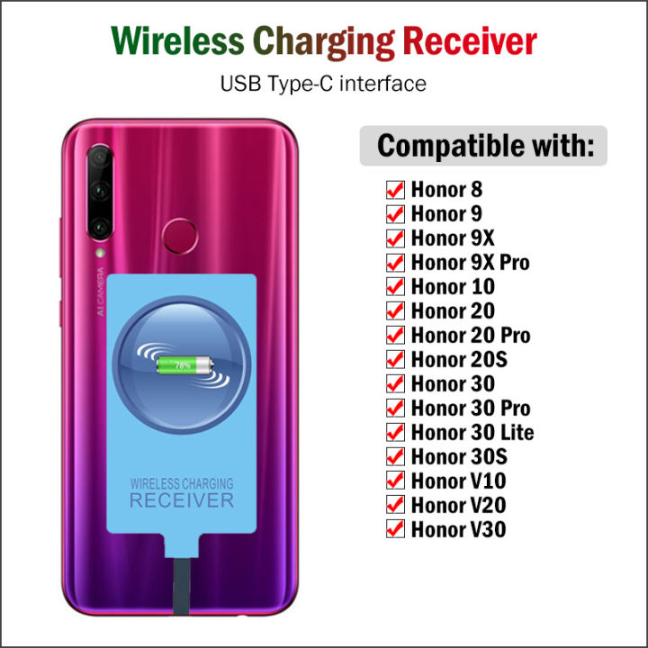 【Small gifts and accessories Store】Qi Wireless Charging Receiver Huawei Honor 8 9 9X 10 20 30 Pro Lite 20S 30S V10 Type-C Adapter USB C Connector
