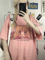anime girl image print women tops tshirts Korean style t-shirts summer sweet fashion t shirts  preppy couple clothes o-neck tee. 