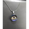 Vintage Blue Eye stone Eye Locket Pendant Chain Necklace. 