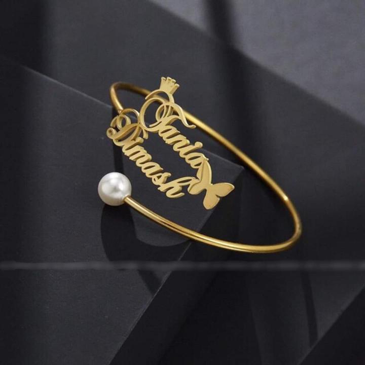 Personalize/Customize Gold Plated Name Bangles For Girls, Custom Name Bangle & Bracelet For Girls With Free Box Include We Can Make English & Urdu Name In Customize All Jewelry