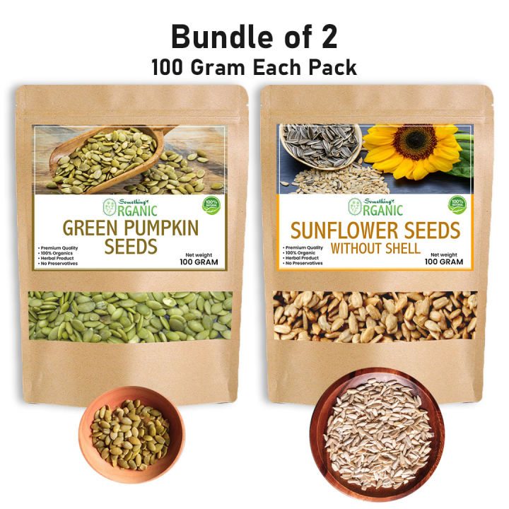 Bundle Of 2 Green Pumpkin Seeds + Sunflower Seeds Without Shell