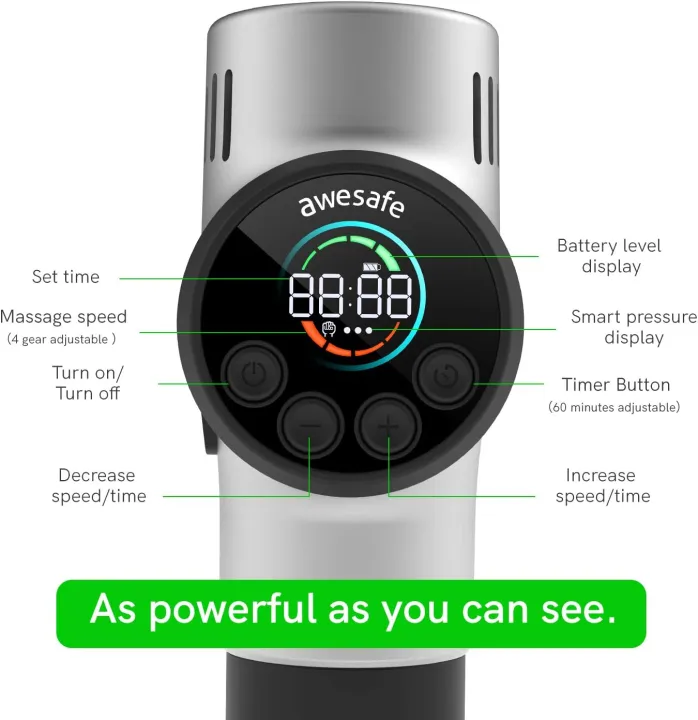 AWESAFE%20Massage%20Gun%20American%20Masager%20Handheld%20Deep%20Tissue%20Percussion%20Muscle%20Massager%20for%20Pain%20Relief%20Electric%20Body%20Massager%20with%20Quiet%20Brushless%20Motor,%204%20Speeds,%20LCD%20Screen%20and%205%20Types%20of%20Massage%20Heads%20-%20Image%202