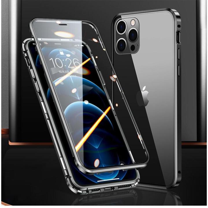 lthmy for iPhone 13 Pro Magnetic Case 360 Front Back double-sided 9H Tempered Glass Case Metal Bumper cover