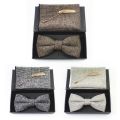 JEMYGINS Fashion Vintage Wool Bow Ties For Men Cravats Cashmere Self Bowtie Pocket Square pin Set For Wedding Party Show Tie. 
