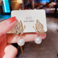 zirconia butterfly pearl earrings for girls - latest design. 