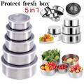 5 Pieces Stainless Steel Fresh Keeping Boxes With Lids Sealed Reusable Storage Bowl Food Container Kitchen Tool. 