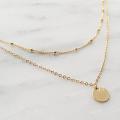 Simple Double-deck Gold Wafer Pendant Necklace Charming Women's Collarbone Chain Choker Necklace Female Party Jewelry Girl Gifts. 