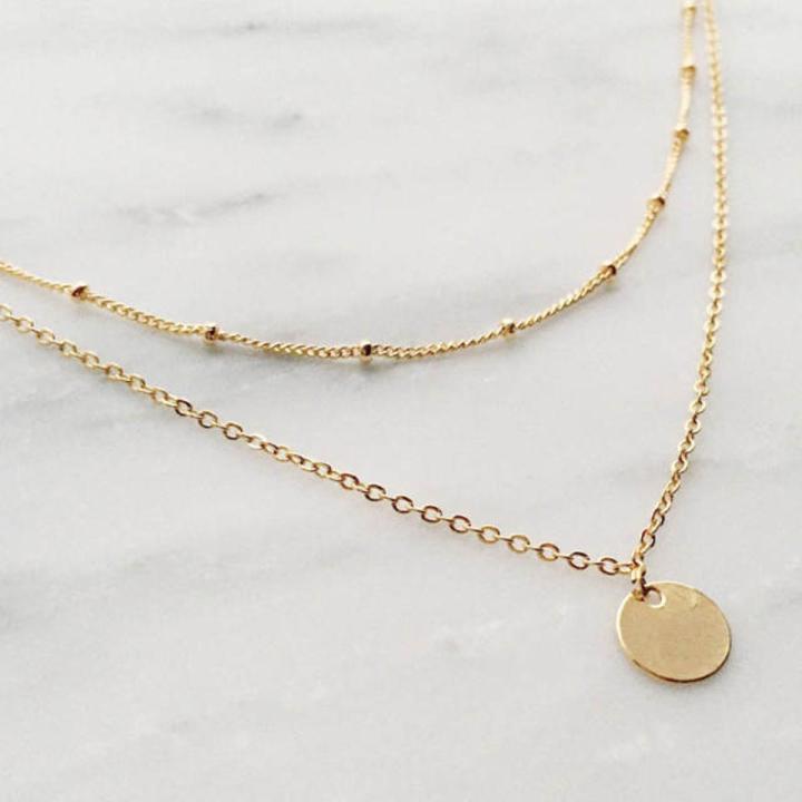 Simple Double-deck Gold Wafer Pendant Necklace Charming Women's Collarbone Chain Choker Necklace Female Party Jewelry Girl Gifts
