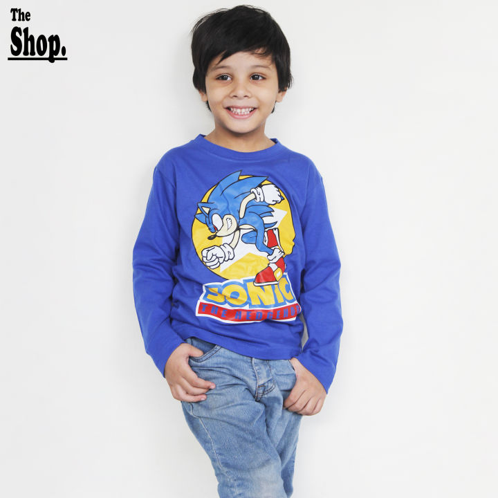 The Shop - Full Sleeves Blue SONIC T Shirt For Boys & Girls Kids, 1 Year To 14 Years - FS-RS1