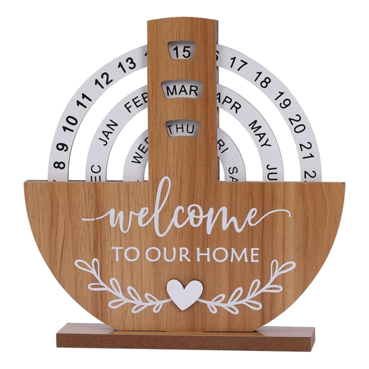 Wooden Calendar Home Porch Decoration Office Desktop Decoration Manual Rotating Desk Calendar Sweet House Easy Install Easy to Use B