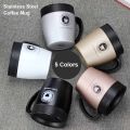BORREY Coffee Mugs Creative Coffee Travel Cup With Lid Spoon Stainless Steel Coffee Mug Warmer With Handle Metal Tea Cup 300-ml. 