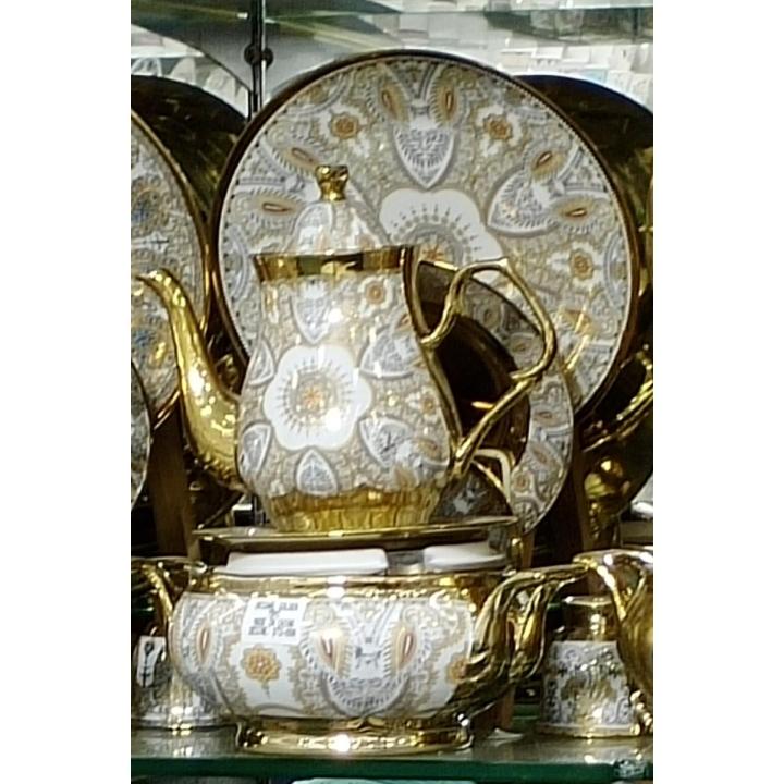 Full Golden Cheeni Dinner Set For Dining - 75 Pieces