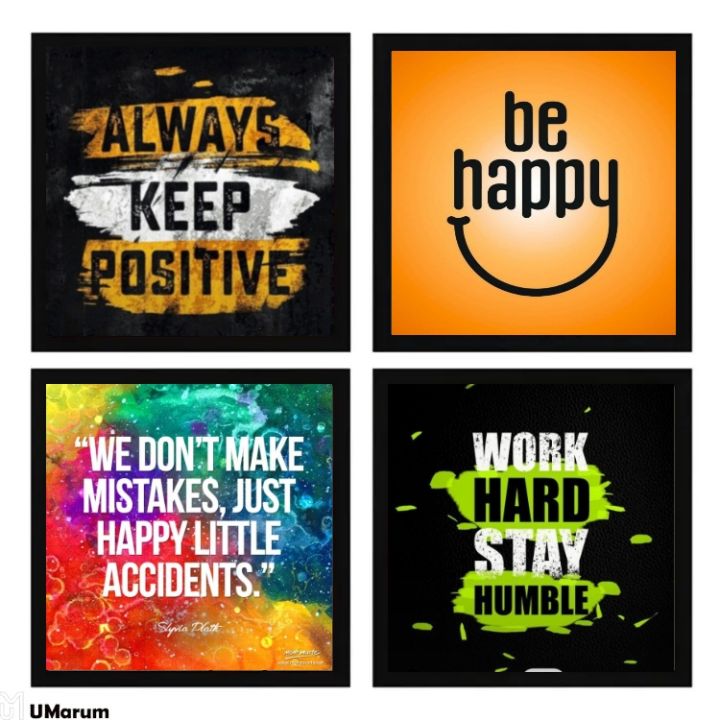 set of 4 motivational quotes frame, picture frame for home, office, living room, wooden wall art for home decor