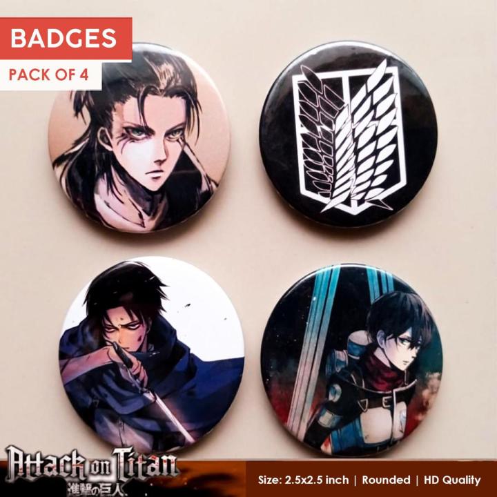 Attack on Titan Badges Pin Round Shape Anime (Pack of 4)