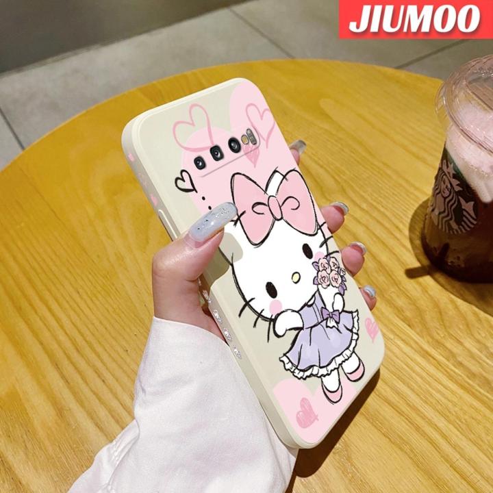 JIUMOO Case For Samsung S10 Plus S10 Lite S10 5G S10e Case Cute Hello Kitty Pattern Square Border Casing Soft Silica Gel Shockproof Phone Cases All Inclusive Camera Lens Protective Cover