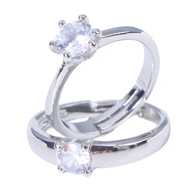 Normal Rings Daraz 1Pair Classic Couple Resizeable Engagement Ring Men Women Rhinestones ...