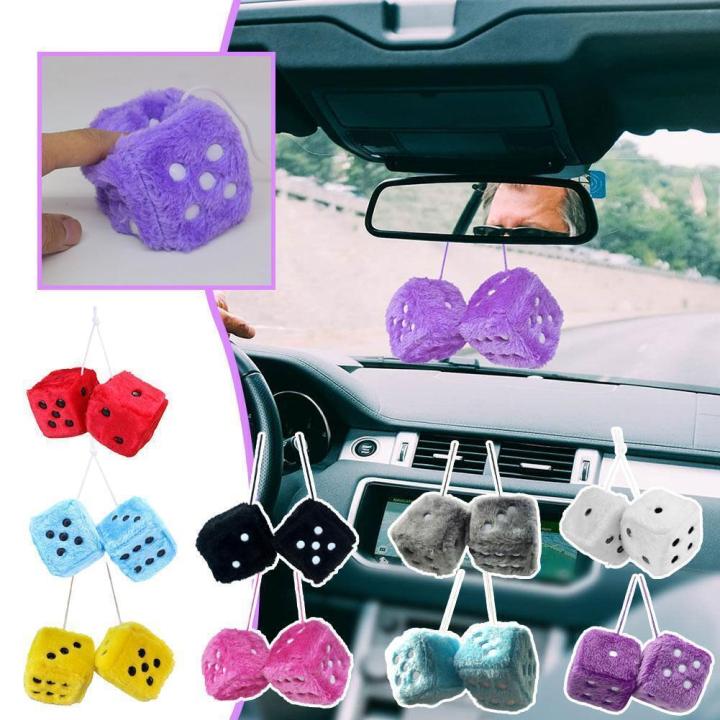 Furry Car Dice Ornament Trendy Decorative Fluffy Rearview Mirror Dice Soft Spotty Fluffy Dice For Car Accessory Vehicle