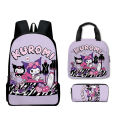 3D new Sanrio kulomi kuromi backpack primary school school bag kids lunch bag pencil case set. 
