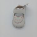Newborn/Infant Soft Sole Shoes | Baby Girl Pre-Walker Flats with Cute Cat Face Embroidery & Velcro Strap (Cream/White). 