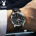 American Brand PLAYBOY Original Men's Watch Waterproof Leather strap Multifunctional Chronograph Anniversary Gift for Men  Calendar Luminous. 