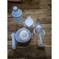 Pack of 4 Baby Gift Set Feeder Powder Puff Milk Container and Cup. 