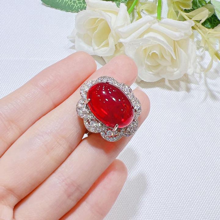 Luxury Simulation Pigeon Ruby Jewelry Sets For Women Exaggerated Big Red Stone Stud Rings