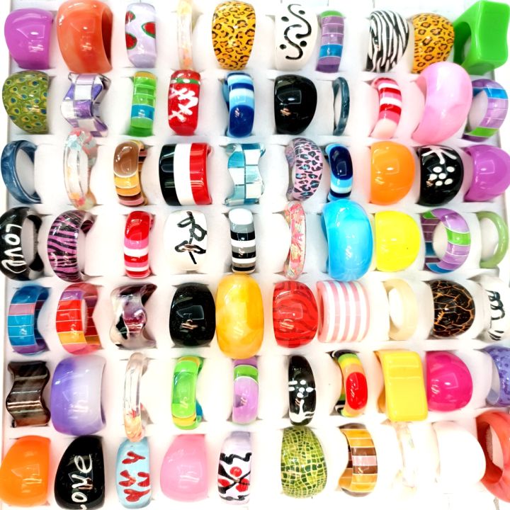 Wholesale 25pcs/lot Women's Colourful Resin Acrylic Rings Girls Various Aesthetic Jewelry Party Gifts