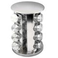 Stainless Steel 16 pcs Jars Rotating Spice Jar Rack Set Seasoning Stand Holder Condiment Salt Pepper Shaker Kitchen Tools. 