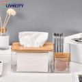 Transparent Tissue Box Wooden Cover Tissue Box Holder with Remote Control Storage for Kitchen Living Room Transparent Container Tissue Box with Round Opening. 