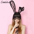 Black Lace Masquerade Mask Women Halloween Costume Party Rabbit Bunny Ears Lace Eye Mask Black. 