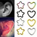 【shengxiong6525】2pc Daith Heart Ring Star Shape Tragus Cartilage Orbital Helix Fake Piercings Ear Studs Lip Nose Rings Jewelry. 
