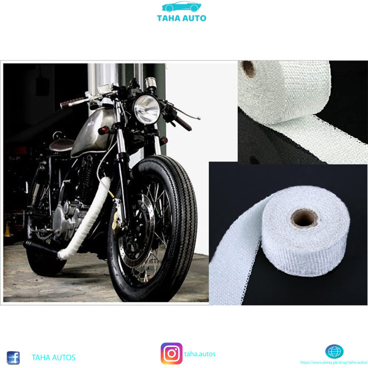 Bike Exhaust Silencer Wrap Heat for Motorcycle Universal (2 Meters) For CG125, GS150, YBR125 -White