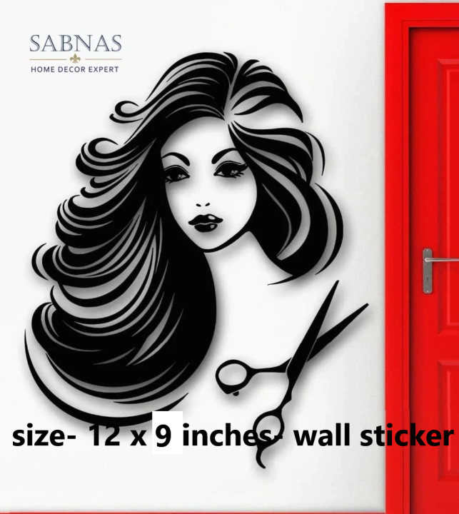 Sabnas -size- 12 X 9 inches - Hair Beauty Salon Wall Decal Sticker Vinyl Wall Decor Stickers For Hair Dresser girls boys woman salons, Parlor , fashion, room, home decor decoration  customize- Black color