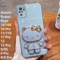 Xiaomi Redmi Note 10 Back Cover Hello Kitty Mirror Folding Bracket Luxury 6D Plating Case Soft Silicone Case - Mirror Hello Kitty Back Cover - Girls Back Cover. 