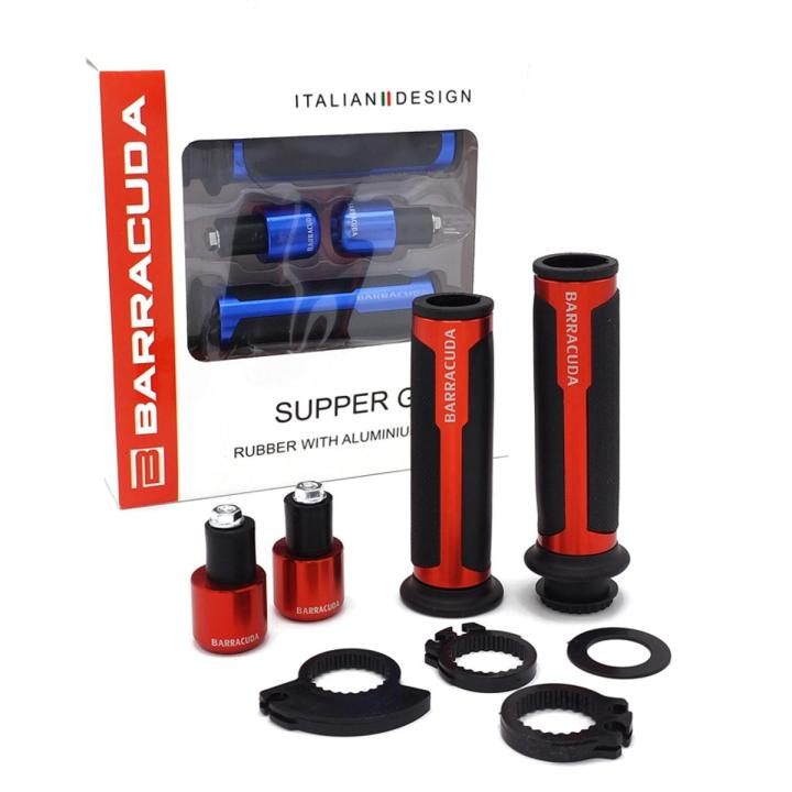 Universal BARRACUDA Aluminum Motorcycle Handle Bar Soft Grips CNC 7/8" 22mm - RED