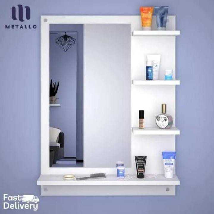 Modern Wooden Wall-Mounted Vanity Table with Mirror & Shelves – Space ...