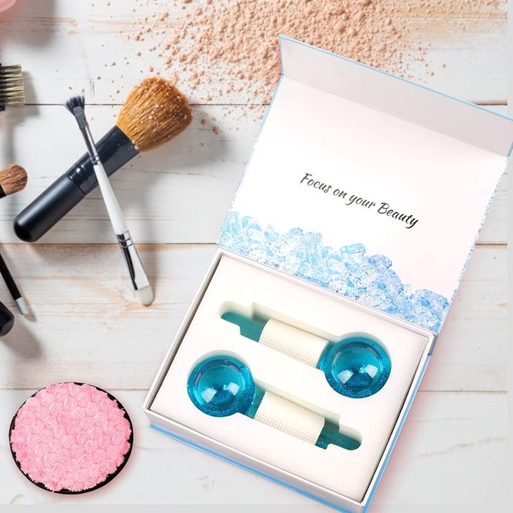 Facial Ice Globes Smart Cool Face Roller Ball, Facial Massage Tools for for Neck Eye Circle Reduce Puffiness Anti Ageing Wriknles Soothing Firming Skin 2Pcs