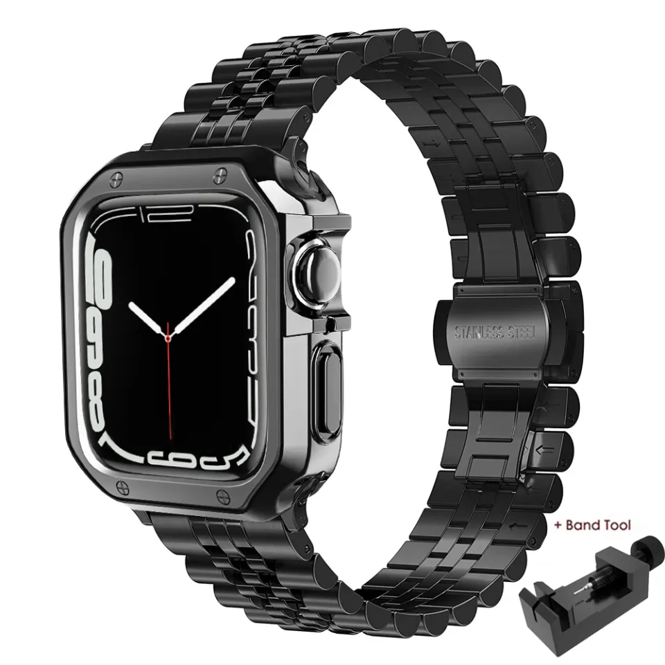 Stainless Steel Strap+Case For Apple Watch Series 41mm 45mm For