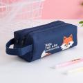 Fox themed Navy Blue Pencil Case Large Capacity Pencil Pouch 2 Compartments Pencil Bag Gift for Students Boys Girls. 