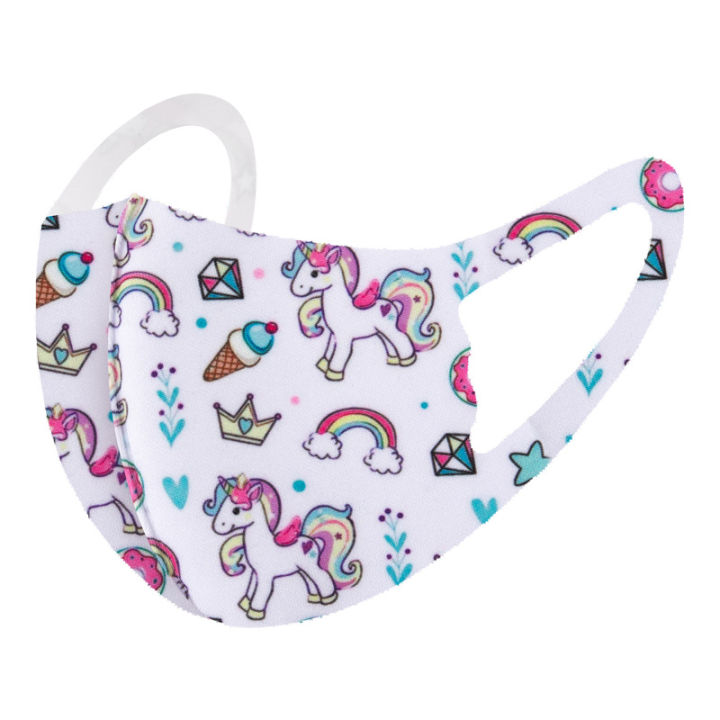 Cute Washable Reusable Cotton Ice Silk Face Mask For Kids Printed Lovely Cute Unicorn Design